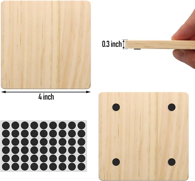 24 Pack 4 Inch Unfinished Square Wood Coasters - Image 2