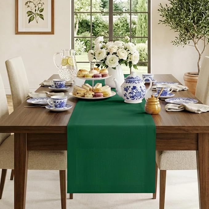 Classic Linen™ by D'Moksha Eden Green Table Runner 132 Inches Long, 100% Pure by DMokshaHomes