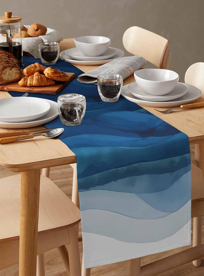 Navy Blue Ombre Table Runners 70 Inches Long, Abstract Modern Stripe Table - Image 3