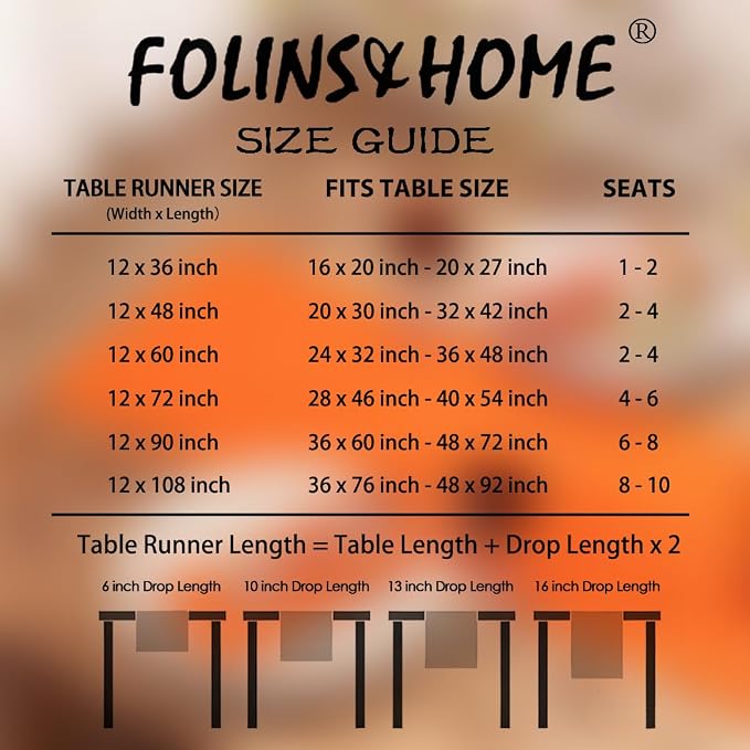 FOLINS&HOME Orange Waterproof Decorative Table Runner 48 Inches Long | 210GSM - Image 6