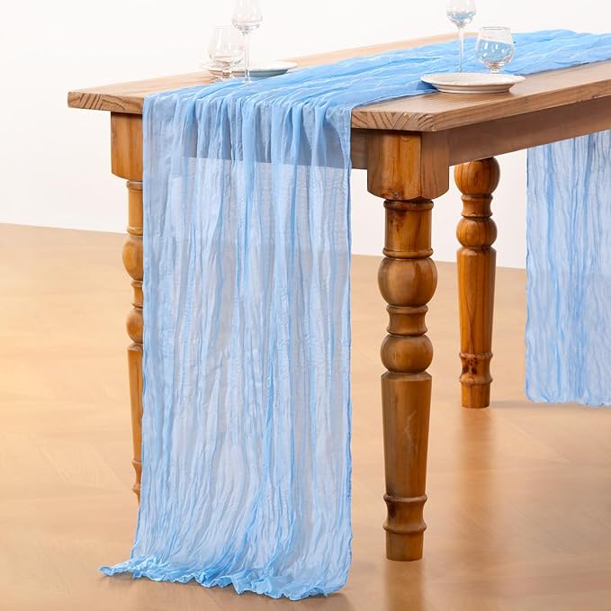 DeZerlor Baby Blue Cheesecloth Table Runners 2 Pack Summer Boho Runners | - Image 4