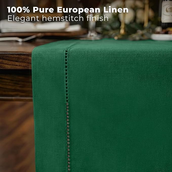 Signature Linen™ by D'Moksha Eden Green Table Runner 72 Inches Long, 100% Pure - Image 2