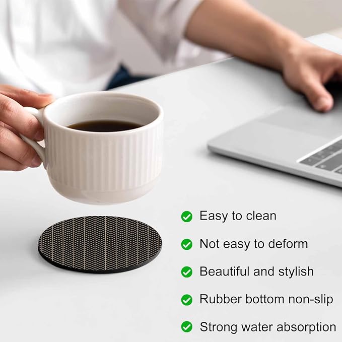 Simple Line Black Coasters Set of 2, Non-Slip Cup Coaster Mat - Image 4