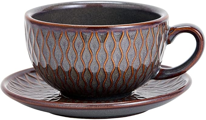 Coffeezone Vintage Design 12 oz Ceramic Latte Art Cappuccino Barista Cup by Coffeezone