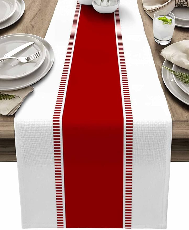 Red and White Table Runners 36 inches Long, Modern Stripes Table Runner Dresser by Futuregrace