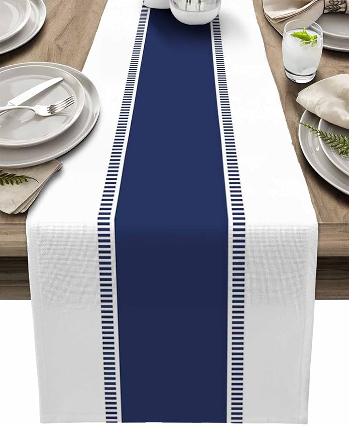 Navy Blue Table Runners 108 inches Long, Modern Stripes Table Runner Non Slip by Futuregrace