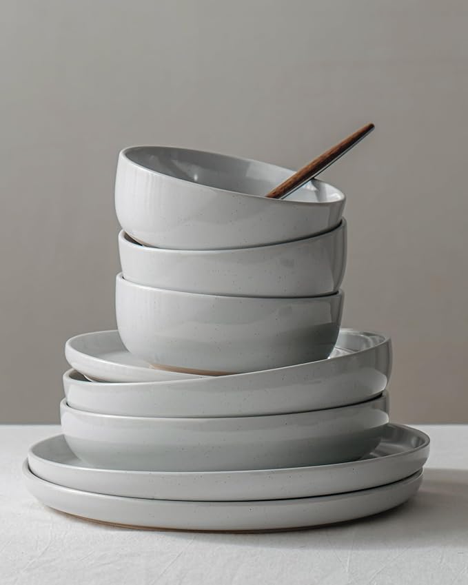 Famiware Milkyway 24-Piece Stoneware Dinnerware Set, Light Gray | Plates and - Image 4