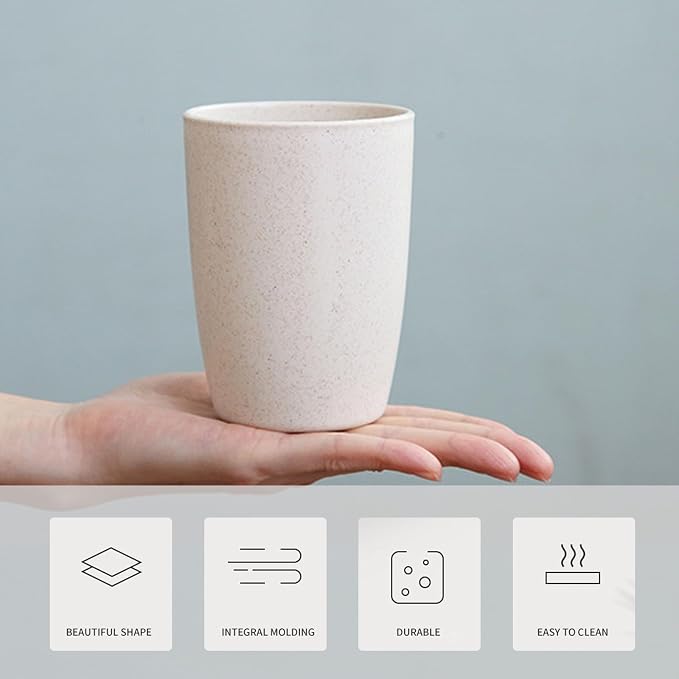 4Pcs Wheat Straw Cups, Unbreakable Drinking Cup | 12 Oz Reusable Cups - Image 3
