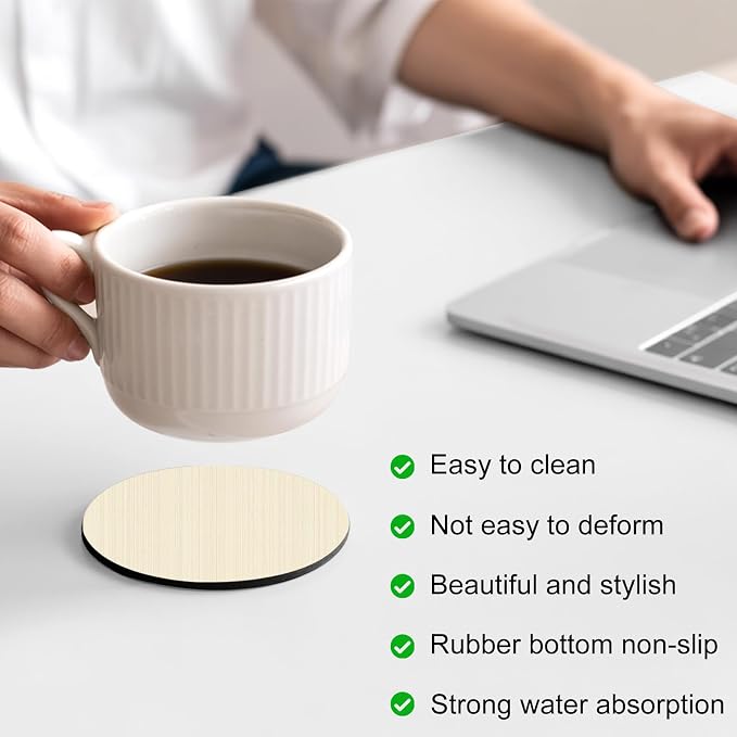 Cream Thin Lines Coasters Set of 2, Absorbent Coasters - Image 4