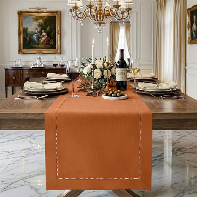 Signature Linen™ by D'Moksha Rust Table Runner 120 Inches Long, 100% Pure Linen by DMokshaHomes