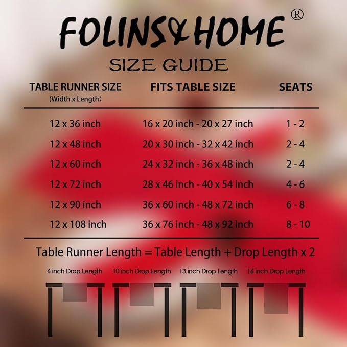 FOLINS&HOME Red Waterproof Decorative Table Runner 72 Inches Long | 210GSM - Image 6