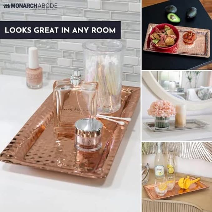 Monarch Abode Decorative Tray – 12-Inch Hand Hammered Nickel Finish Metal - Image 3