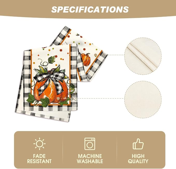 Artoid Mode 210 GSM Fall Table Runner 13x90 Inch Home Party Decor | Pumpkin Bow - Image 5