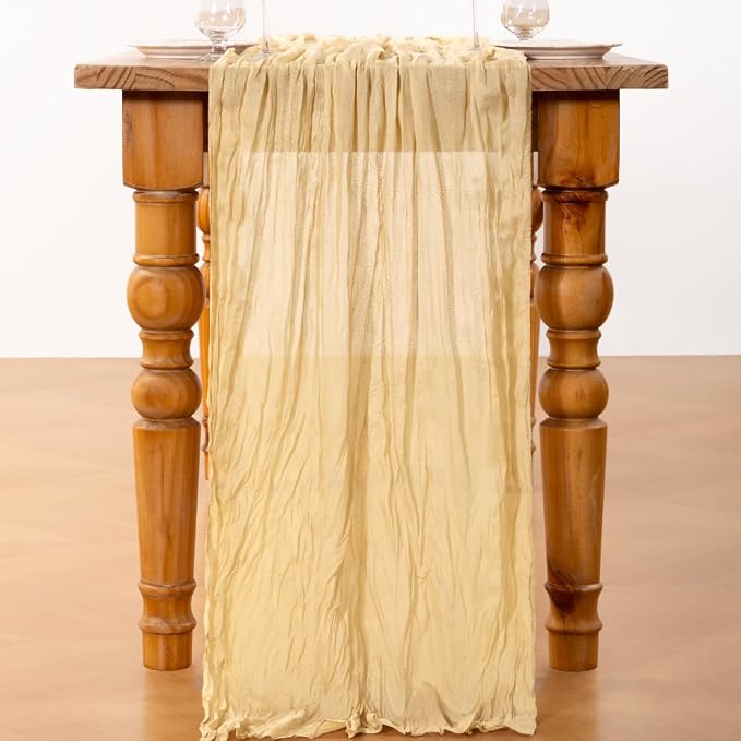 DeZerlor Champagne Cheesecloth Table Runners 12 Pack Summer Boho Runners | - Image 5