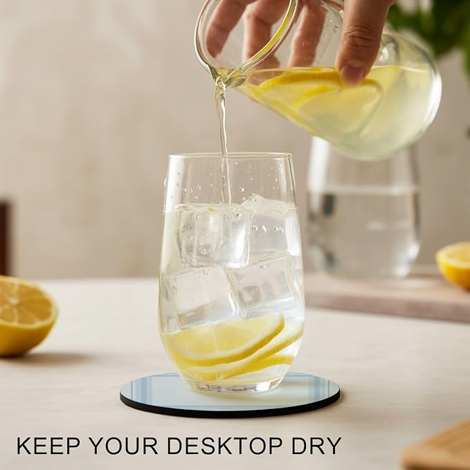 Light Blue Grid Coasters Set of 6 Absorbent Coasters - Image 2