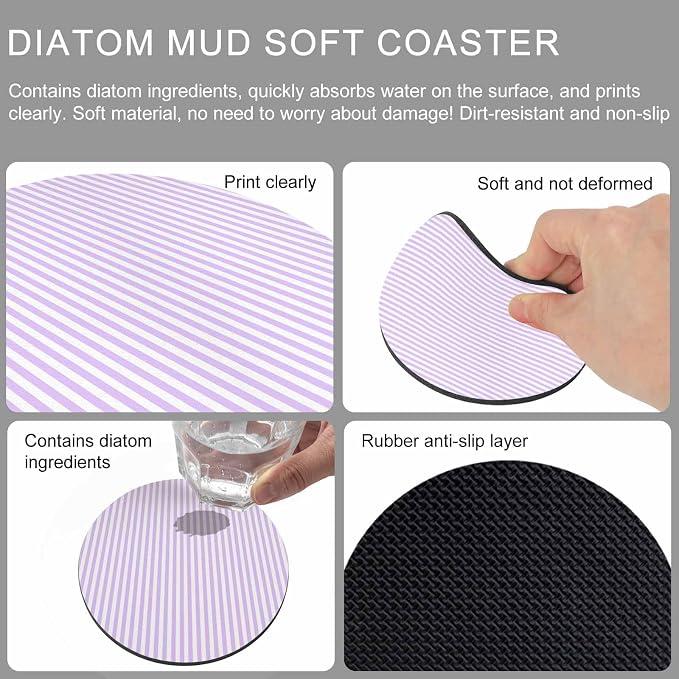 Purple White Stripe Coasters Set of 4, Modern Minimalist Geometric Striped Soft - Image 9