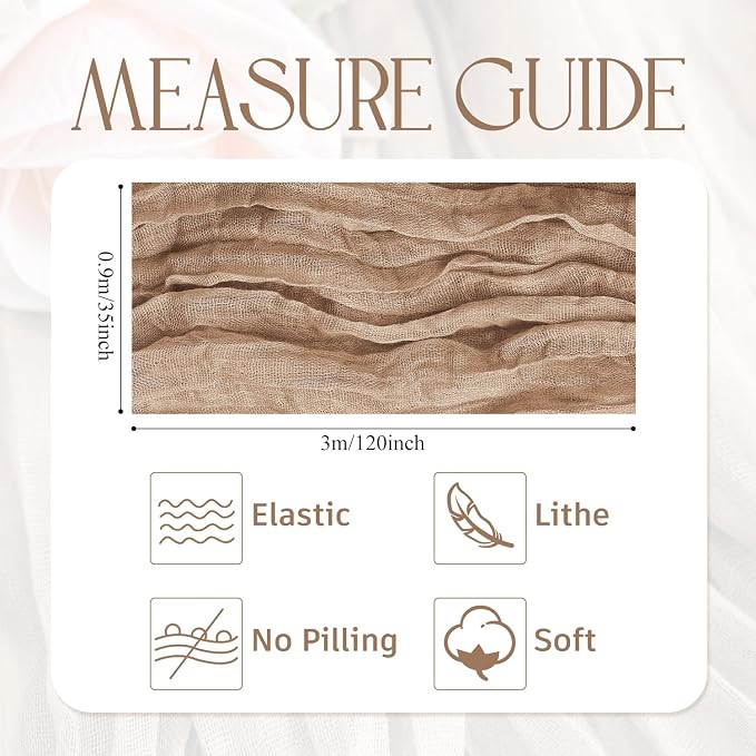 Cheesecloth Table Runner Nude Brown 10FT Boho Gauze Table Runners | 120 Inch - Image 2