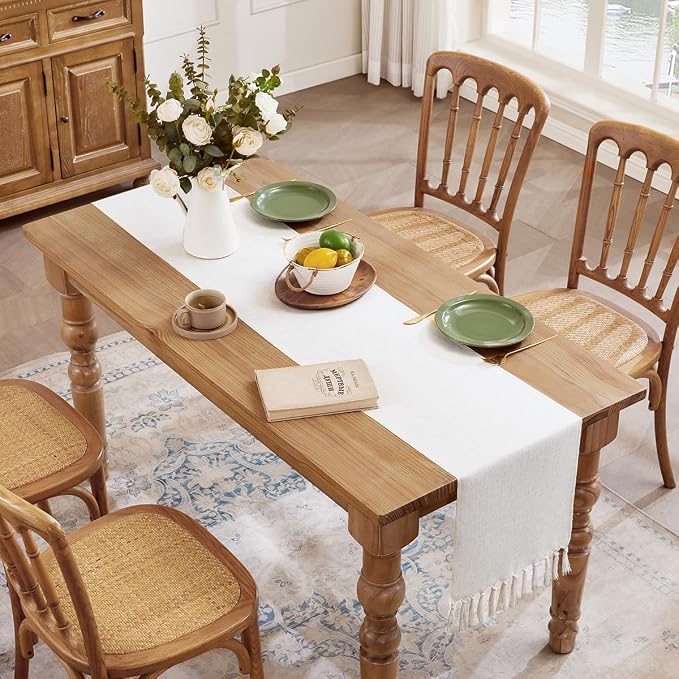 Cotton Linen Table Runner, 13x90 Inch, Off White - Image 6