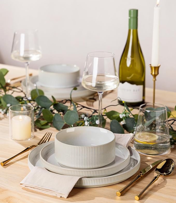Ceramic Dinnerware Set for 4, 16-Piece Plates and Bowls Set | Lightweight - Image 5