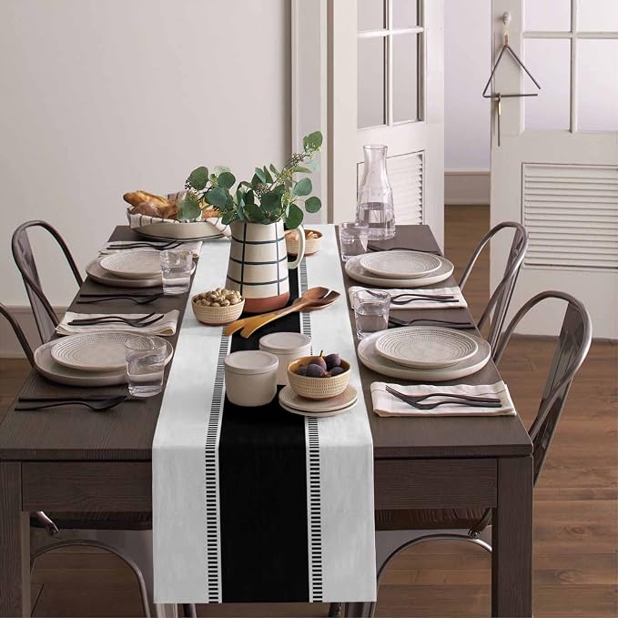Black Table Runners, Farmhouse Stripes Table Runner Dresser Scarves, Non Slip - Image 4