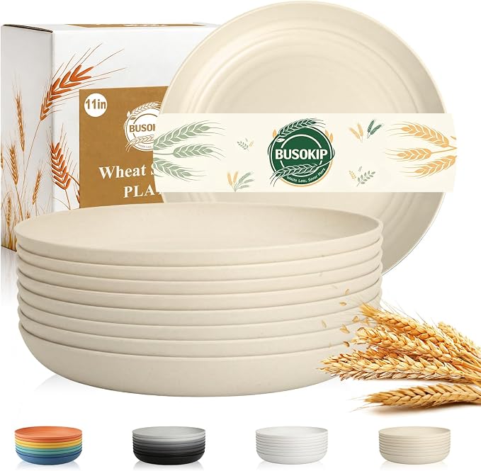 Large Dinner Plates Set for 8, Wheat Straw Plate 11 Inch, Unbreakable & by BUSOKIP