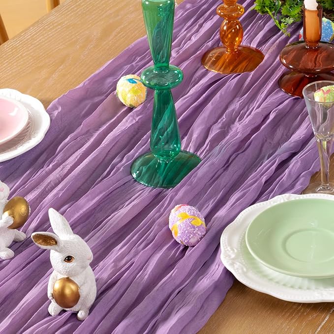 DeZerlor Purple Cheesecloth Table Runners 6 Pack Summer Boho Runners | - Image 2