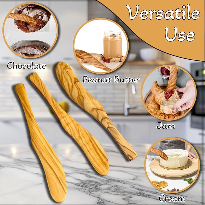 6.8 Inch Olive Wood Butter Knife Spreader, peanut butter on sandwiches - Image 3