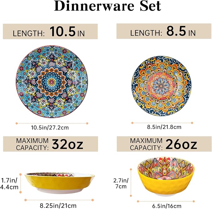 24 Pieces Dinnerware Sets, Ceramic Plates and Bowls Set, Microwave and - Image 2