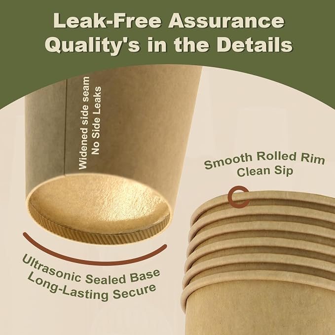 12 oz 500 Pack Disposable Coffee Cups, Bulk Brown Disposable Paper Cups - Image 4