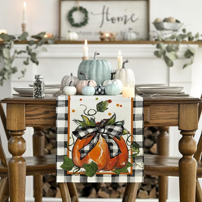 Artoid Mode 210 GSM Fall Table Runner 13x90 Inch Home Party Decor | Pumpkin Bow - Image 2