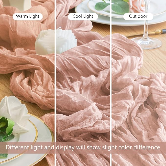 Cheesecloth Table Runner Dusty Pink 10FT Boho Gauze, 4 Pack | 120 Inch Cheese - Image 8
