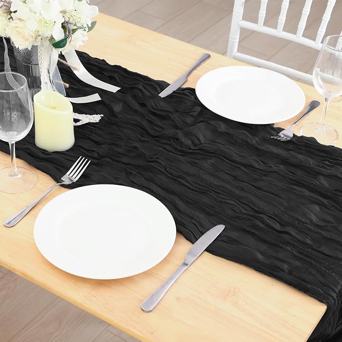 12 Pack Black Cheesecloth Table Runner 120 Inch Boho Wedding Decor | - Image 7