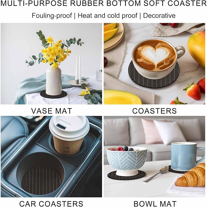 Simple Line Black Coasters Set of 2, Non-Slip Cup Coaster Mat - Image 6