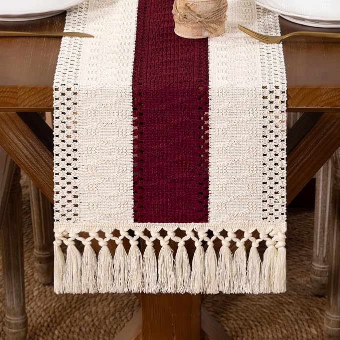 DeZerlor Boho Macrame Table Runner Farmhouse Woven Small Table Runner by DeZerlor