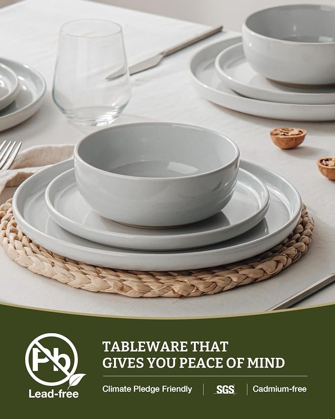 Famiware Milkyway 24-Piece Stoneware Dinnerware Set, Light Gray | Plates and - Image 6