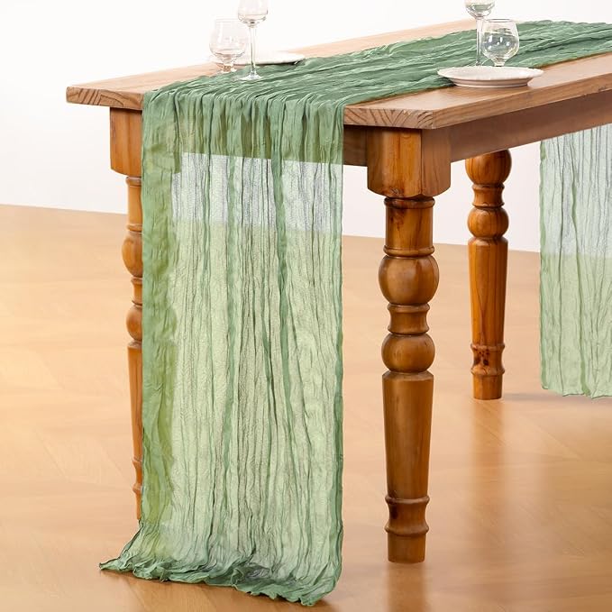 DeZerlor Sage Green Cheesecloth Table Runner 2 Pack Summer Table Runners Boho - Image 4