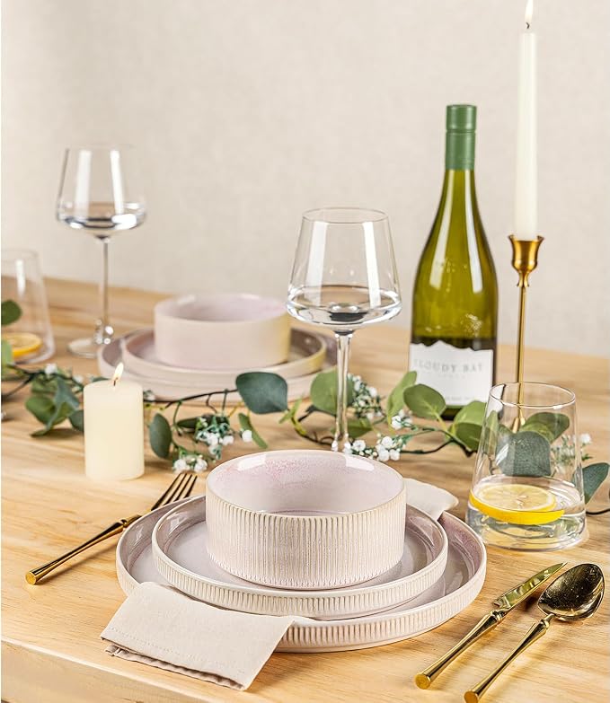 Ceramic Dinnerware Set for 4, 12-Piece Plates and Bowls Set | Lightweight - Image 5