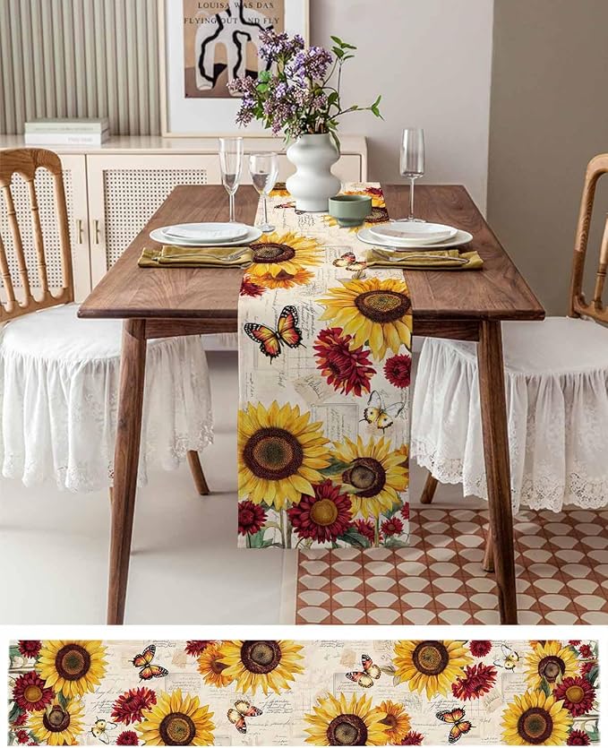 Sunflower Farmhouse Table Runners 120 Inches Long, Spring Summer Retro Table - Image 6