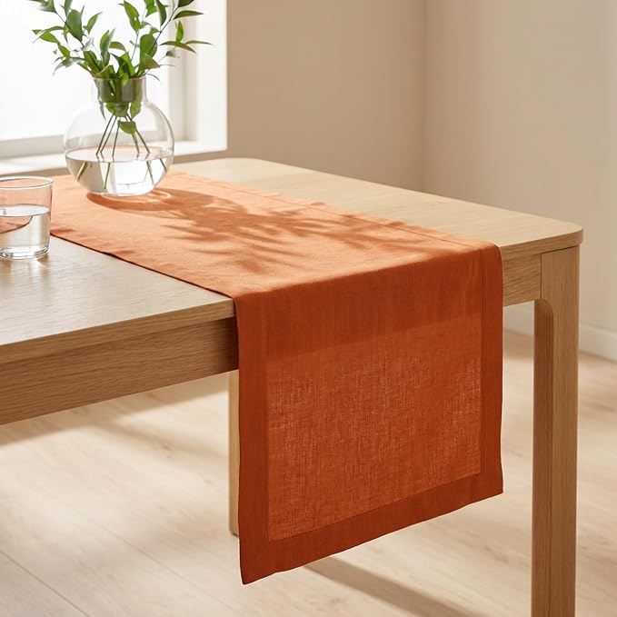 Solino Home 100% Pure Linen Dining Table Runner Orange, Fete 14 x 144 in | by SolinoHome