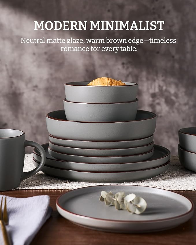 Famiware Mercury 16-Piece Stoneware Plates and Bowls, Dark Grey | Dinnerware Set - Image 3