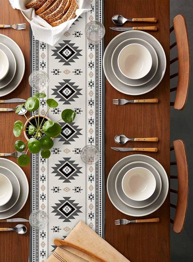 Boho Table Runners 36 Inches Long, Abstract Southwestern Kitchen Dining Tables - Image 5