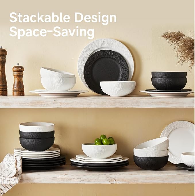 Dinnerware Sets for 4, 12-Piece plates and bowls sets, Matte Marble | Premium - Image 5