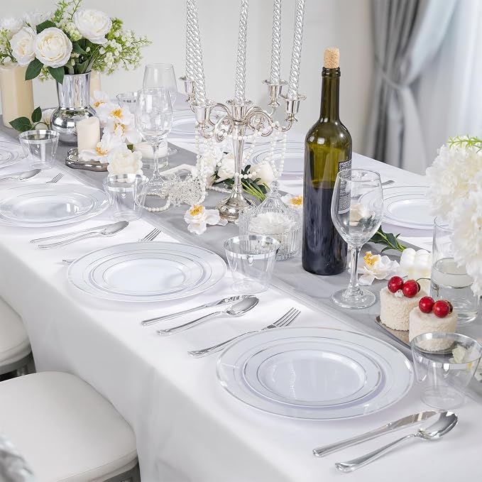WELLIFE Silver Plates, Plastic Dinnerware Set - Image 4