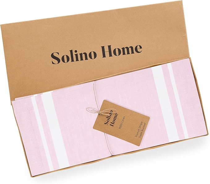Solino Home 100% Pure Linen Table Runner, 14 x 108 in, French Stripe | Table - Image 5