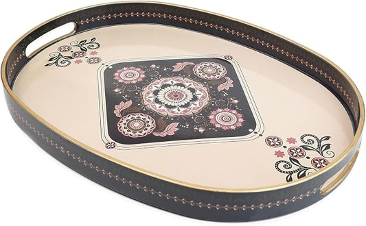 Oval Plastic Serving Tray with Handles, Elegant Decorative Tray by Omuriko