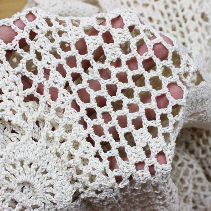 Cotton Handmade Crochet Lace Table Runner Beige Rectangle Coffee Table Dresser - Image 4