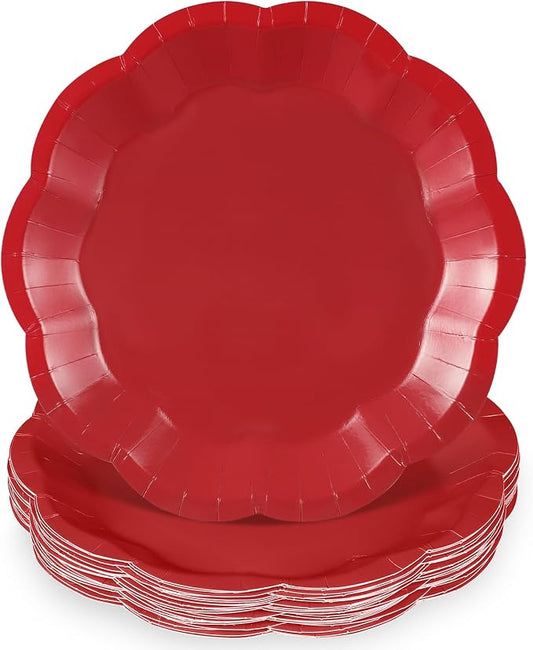 NatNarr 30 Pcs Red Paper Plates 9 Inch Scalloped Dinner Cake Plates | Red Party by NatNarr