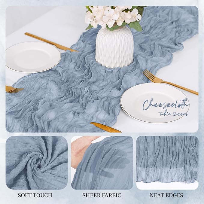 6 Pack Dusty Blue Cheesecloth Table Runner 17x108 Inch Semi Sheer Boho Gauze - Image 3