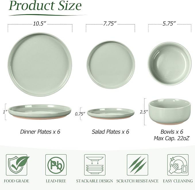 LIANYU Plates and Bowls Sets, 18 Piece Modern Speckled Dinnerware Set, China - Image 3