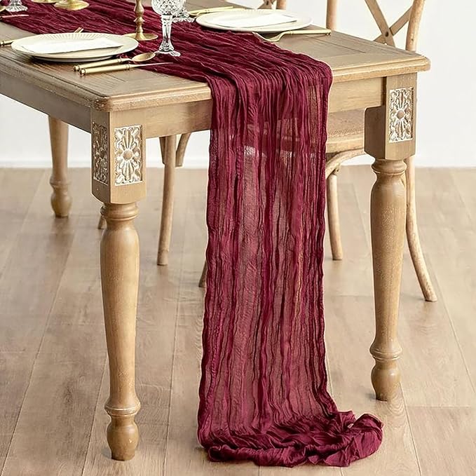 12Pack Wine Red Cheesecloth Table Runner 20x120inch Gauze Table Runners | - Image 2